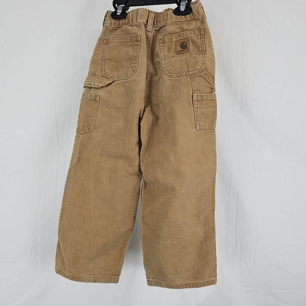 Carhartt Boys Dungaree Fit Size 7 Brown Carpenter Duck Canvas Pants